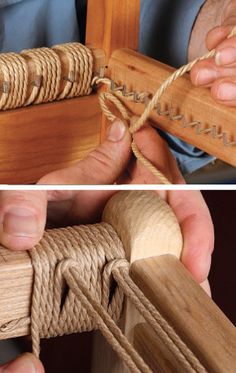 two pictures side by side one with rope and the other with wood