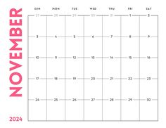 a calendar with the words november and month numbers on it, as well as an image of