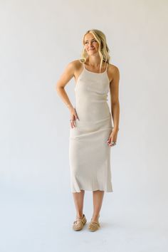 Embrace effortless style with The Aplin Ribbed Tank Midi Dress in Natural. Made with soft ribbed fabric, this dress offers all-day comfort and features a flattering midi length. Perfect for any occasion, this dress is a must-have for your wardrobe. (Score!) Details self/lining: 73% viscose + 27% nylon Fabric Care Guide Here Sizing & Fit Measurements are approximate and taken while laying flat across the front. Not doubled. small: bust = "; waist = "; length = " medium: bust = "; waist = "; length = " large: bust = "; waist = "; length = " Ribbed Midi Dress For Summer Day Out, Ribbed Midi Dress For A Summer Day Out, Ribbed Maxi Dress For Spring, Spring Ribbed Midi Dress For Daywear, Chic Ribbed Midi Dress For Brunch, Knee-length Ribbed Dress For Day Out, Ribbed Knee-length Dress For Day Out, Spring Ribbed Dress, Spring Ribbed Midi Length Maxi Dress