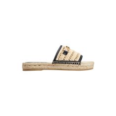 Tod's woven raffia espadrille sandals with leather trim and metal logo strap accent Flat braided-jute heel Open toe Slide style Rubber outsole Lining: Polyester Made in Italy Chic Straw Espadrilles With Woven Sole, Designer Espadrilles With Woven Sole For Vacation, Chic Woven Leather Espadrilles For Beach, Designer Sandals With Woven Straw Sole, Chic Woven Straw Espadrilles, Luxury Straw Sandals With Woven Sole, Designer Flat Heel Espadrilles For Beach, Luxury Espadrilles With Woven Sole For Vacation, Straw Espadrilles For The Beach