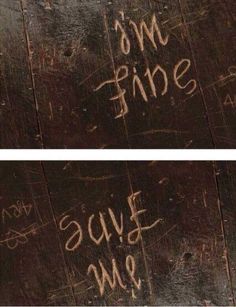 two wooden boards with writing on them that say, i am fine and save me