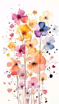 watercolor painting of colorful flowers on white background