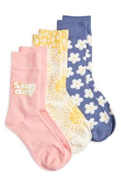 A stretchy knit ensures the stay-put comfort of these socks made from a soft cotton-rich blend. Includes three assorted pairs Cotton/polyester/nylon/spandex Machine wash, line dry Imported Trendy Soft Socks For Spring, Trendy Cotton Socks For Spring, Comfortable Cotton Socks For Spring, Comfortable Cotton Summer Socks, Comfortable Super Soft Cotton Socks, Super Soft Cotton Socks, Casual Multicolor Soft Socks, Casual Soft Multicolor Socks, Soft Cotton Socks With Stretch