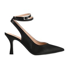 Our chicest heel yet, the Marcella by Journee Collection. With satin fabric uppers and a wrap-around buckle strap, this gorgeous heel is perfect for your next night out. A pointed-toe and sweetheart topline finish this backless silhouette for a retro look.Closure Type: BuckleShoe Heel Height: 3 InchesUpper/Outer Base Material: 100% Fabric UpperShoe Lining Material: PolyurethaneSole Material Content: 100% PolyurethaneToe Type: Pointed Toe, Closed ToeHeel Style: Stiletto HeelCountry of Origin: Im… Evening Kitten Heels With Ankle Strap, Chic Kitten Heels With Wrapped Heel For Party, Chic Ankle Wrap Heels For Party, Chic Formal Fabric Heels, Chic Court Shoes With Ankle Strap And Heel Loop, Fabric High Heel Heels For Formal Occasions, Elegant Spring Ankle Wrap Heels, Formal Fabric High Heel Shoes, Elegant Fabric High Heels