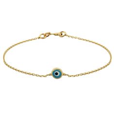 - Evil Eye Single Bracelet is made with high quality 14K real solid yellow gold. - Dainty Evil Eye Single Bracelet has decorated with two different color enamel options, navy blue and turquoise. Its length is 7 inches( We can shorten it, please contact with us). The diameter of the round evil eye is 6 mm. - This Evil Eye Single Bracelet is also available as a necklace, earrings and ring. And there are trio evil eye models on our listings. - This cute, charm, dainty, delicate, elegant and trendy Blue Round Gold Bracelet For Gift, Snowflake Bracelet, Single Bracelet, Bracelet Evil Eye, Solid Gold Bracelet, Gold Bracelet For Women, Blue Evil Eye, Ball Pendant, Eye Bracelet