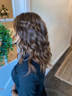 #hairstyles #hair #aesthetichairstyles #hairideas #hairgoals #braids Curls Hairstyles With Braids, Hair Styles Curls And Braids, Braid Hair Bridesmaid, Prom Hairstyles Two Braids, Prom Hair With Braid Down, Curls With A Braid Hairstyles, Down Do With Braid, Braid And Curled Hairstyles, Braided Curled Hair