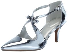 PRICES MAY VARY. The Bandolino Zeffer pump features sleek, curved lines with a kitten mid-heel and a pointed toe. The wish bone straps and bow detail adds a touch of fun. You'll want them in every color! Pointed Toe Buckle Closure 2.4" Heel Height Wish Bone, Shoe Image, Silver Pumps, Every Color, Curved Lines, Silver Shoes, Kids Luggage, Mid Heel, Bow Detail