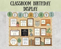 a classroom birthday display with lots of pictures