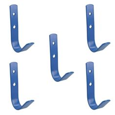 four blue metal brackets on a white background