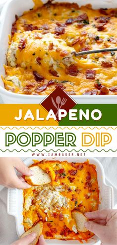 two pictures with different types of food in them and the words jalapeno popper dip