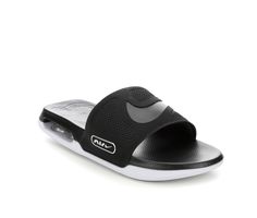 Whether you're hitting the gym or headed to the store, we've created a perfect go-between that delivers quick style and incredible comfort. Large, visible Air in the heel pairs with a comfy foam footbed for a striking statement in comfort. Synthetic leather band upper with padded fabric lining, Easy slip-on entry, Open round toe, Durable foam sole featuring visible air cushion, Nike® branding details | Men's Nike Air Max Cirro Sport Slides Sandals in Black/Silver/White Size 8 Black Slides With Gel Cushioning For Summer, Silver Casual Slides With Cushioned Footbed, Summer Black Slides With Gel Cushioning, Casual Silver Slides With Cushioned Footbed, Black Gel Cushioning Slides For Summer, Mens Nike Air, Slides Sandals, Shoe Carnival, Mens Sandals