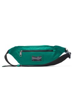 Rubberized logo lettering brings unmistakable branding to this belt bag made from durable nylon canvas with a handy exterior ID window. Two-way top-zip closure Adjustable belt/crossbody strap with squeeze buckle Exterior zip pockets; ID window Textile with leather trim Made in Italy Green Functional Belt Bag With Adjustable Strap, Functional Green Belt Bag With Adjustable Strap, Functional Nylon Bags With Removable Belt, Green Rectangular Belt Bag With Zipper, Modern Nylon Belt Bag With Removable Pouch, Green Nylon Belt Bag For Everyday Use, Green Belt Bag With Zipper Pocket For Outdoor, Functional Green Crossbody Belt Bag, Green Outdoor Crossbody Belt Bag