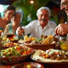 Group of senior people having a meal together with mexican food Table Of Food Photography, People Sharing Food Photography, People With Food Photography, People Eating Food Photography, Social Gathering Aesthetic, People Eating Photography, Mexican Family Aesthetic, People Eating Together, People Enjoying Food