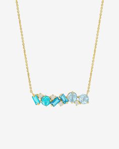 Kalan By Suzanne Kalan Amalfi Blend Light Blue Ombre Pendant in 14k yellow gold Light Blue Ombre, Light Blue Gemstone, White Diamond Necklace, Diamond Top, Diamonds Necklace, Blue Topaz Pendant, Swiss Blue Topaz, Baguette Cut, Blue Ombre