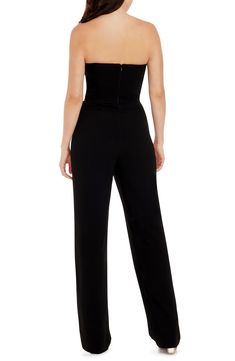 This sleek jumpsuit is designed in a strapless silhouette with a notched neckline and straight legs. 55 1/2" length (size Small) Exposed back-zip closure Notched neck Strapless Partially lined 97% polyester, 3% spandex Machine wash, line dry Imported Strapless Fitted Jumpsuit For Formal Occasions, Fitted Strapless Jumpsuits And Rompers For Formal Occasions, Formal Strapless Fitted Jumpsuits And Rompers, Formal Strapless Fitted Jumpsuit, Elegant Strapless Jumpsuits And Rompers For Night Out, Elegant Fitted Jumpsuit With Back Zipper, Elegant Fitted Jumpsuits And Rompers With Back Zipper, Fitted Elegant Jumpsuits And Rompers With Back Zipper, Formal Fitted Strapless Jumpsuit