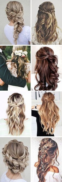 Coiffure idéale pour un mariage. Coiffures d'inspiration bohème qui iront aux demoiselles d'honneur ou à la mariée New Braided Hairstyles, Skirt Diy, Pony Tails, Braids With Curls, Wedding Hair Down, Bridal Hairstyles