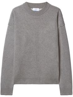 grey mélange effect knitted construction embroidered logo at the chest ribbed band collar crew neck drop shoulder long sleeves ribbed cuffs and hem straight hem Oversized Heather Grey Sweater With Ribbed Cuffs, Gray Turtleneck Sweater With Ribbed Cuffs, Classic Gray Crew Neck Sweater, Classic Gray Sweatshirt With Ribbed Cuffs, Gray Crew Sweatshirt With Ribbed Collar, Gray Crew Neck Sweatshirt With Ribbed Collar, Classic Gray Sweater With Ribbed Cuffs, Gray Oversized Sweater With Ribbed Collar, Oversized Gray Sweater With Ribbed Collar