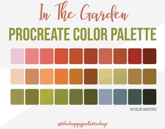 the color palette in the garden is an orange, green and red scheme with text that reads