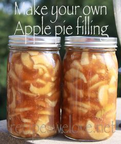 two mason jars filled with apple pie filling