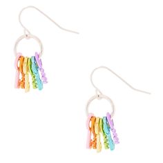 Claire's 1" Rainbow Keys Drop Earrings Beaded Earrings Tutorial, Rainbow Stuff, Making Outfits, Lesbian Earrings, Claires Earrings, Crazy Earrings, Key Earrings, Earring Inspo, Shimmer Lip Gloss