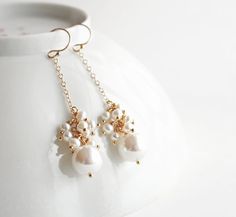 stunning Pearl Drop Earrings Wedding, Bridal Dangle Earrings, Drop Earrings Bridal, Pearl Drop Earrings Bridal, Feminine Earrings, Pearl Earrings Wedding, Greenwich Ct, Pearl Dangle Earrings, Bridal Earrings Pearl