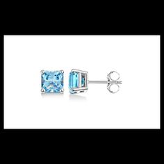 18k White Gold Plated Princess Cut Aquamarine - March Birthstone Stud Earrings Never Worn Ear Wrap Earrings, Swarovski Crystal Chandelier, Princess Cut Stud Earrings, Aquamarine Studs, Dainty Hoop Earrings, Crystal Chandelier Earrings, Mini Studs, March Birthstone, Heart Drop Earrings