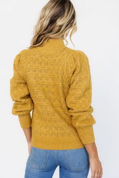 Stay cozy this season in the Grayson Sweater! The vintage mustard knit patterning and oversized fit make this sweater a great addition to your winter wardrobe. Mustard Yellow Color, Sweater Vintage, Summer Solstice, Sweater Design, Stay Cozy, Cup Size, Knit Patterns, Winter Wardrobe, Mustard Yellow