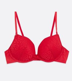 New Look Red Leopard Lace Push Up Bra. Love leopard?Step your lingerie collection up a notch with this redlace bra.- Adjustable shoestring straps- Push-up cups- Underwired- Bow front- Leopard lace fabric- Hook-and-eye back fastening Red Lace Bra, Red Bra, Red Leopard, Stylish Dresses For Girls, Lingerie Collection, Push Up Bra, Red Lace, Denim Gift, Curves Workout