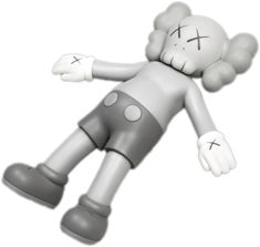 a gray and white cartoon character laying on its back