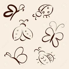 four different types of ladybugs and butterflies on a white background stock photo - 549