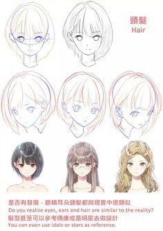 an anime character's hair styles and their meanings in english, chinese, and japanese