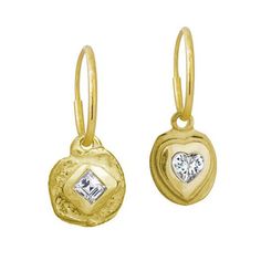 Our Gold Diamond Dot Earring represents the union between the heavens and the earth. Paired with our Gold Orchid Heart Earring, together they provide a center point for focus for Love and Strength. This listing is for a MISMATCHED PAIR of earrings: one Gold Diamond Dot Earring - Earring is approximately 3/4" in length (including hoop). 18k gold charm with square-cut cubic zirconia floats on 14k gold Endless Hoop. one Gold Orchid Heart Earring - Earring is approximately 3/4" in length (including Small Hoop Jewelry With Heart Charm For Anniversary, Heart Charm Small Hoop Jewelry For Anniversary, Anniversary Single Small Hoop Heart Earring, Anniversary Small Hoop Single Heart Earring, Halo Huggie Earrings For Gift, Huggie Halo Earrings As Gift, Celestial Single Earring For Anniversary, Heart Charm Round Earrings For Anniversary, Anniversary Earrings With Heart Charm