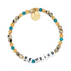 Edit your life frequently and ruthlessly. It’s your masterpiece after all. Hand-crafted using fine-cut stones and acrylic letter beads Gold-plated brass hardware Elastic stretch bracelet Handle with Care - do not wet Little Words Project Little Words Project® encourages women to both be kind to themselves and to others. The handcrafted bracelets are each made with a different inspirational word. Each bracelet features a tag inscribed with a registration code. This code is used to register your b Edit Your Life, Alphabet Bracelet, Little Words Project, Letter Bead Bracelets, Seed Bead Crafts, Be Weird, Bracelets With Meaning, Word Bracelet, Acrylic Letters