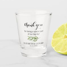 a shot glass with the words, thank you for being a special part of our big day