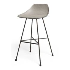 an image of a modern bar stool with metal legs and seat cushioning in grey fabric