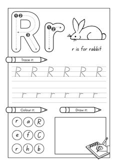 the letter r is for rabbit worksheet with pencils and crayons