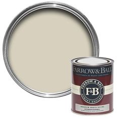 the farrow and ball paint is shown in white with a brown tin on top