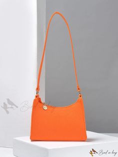 Bird in Bag - Solid Color Simple Design Womens Single Shoulder Bag Casual Orange Shoulder Bag For Shopping, Casual Orange Satchel With Double Handle, Casual Orange Shoulder Bag With Double Handle, Casual Orange Square Bag, Orange Everyday Bag For Spring, Solid Casual Rectangular Baguette Bag, Casual Solid Rectangular Baguette Bag, Casual Solid Color Rectangular Baguette Bag, Casual Orange Satchel Shoulder Bag