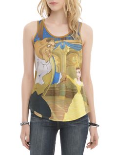 Racer back tank top from Beauty And The Beast with large ballroom dance scene sublimation print. Disney Tanks, Girls Tank Top, Tanktop Girl, Tank Girl, Disney Style, The Beast, Hot Topic