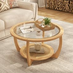 a living room scene with focus on the coffee table