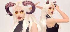 two white haired women with horns and yellow eyes