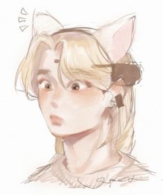 a drawing of a woman with cat ears on her head