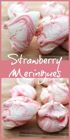 strawberry meringue cookies on a wooden table