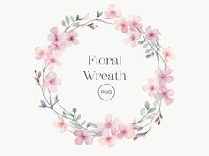 floral wreath with pink flowers on white background