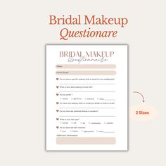 the bridal makeup question sheet is shown with instructions to make it look like a bride