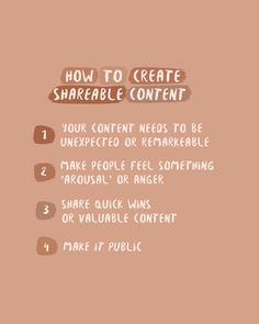 an info sheet with the words how to create shareable content