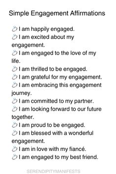 a poem written in black and white with the words simple engagement affirmations