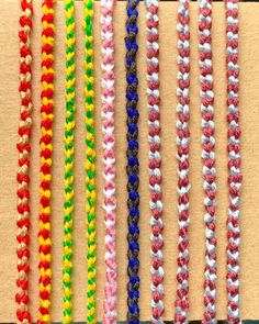 "🧵 Create your perfect double chain knot friendship bracelet! 🧬 Add your own personization by choosing colors for your unique design 4 string: Up to 4 colors 6 string: Up to 6 colors 8 string: Up to 8 colors  10 string: Up to 10 colors 🎀 Each bracelet is finished with a braided adjustable tie and is about 9\" long (the more strings a bracelet is made with, the wider it is) 🎁They make great gifts! Treat yourself, surprise a loved one or show your appreciation for a best friend 📩Send me a message if you'd like an anklet instead of a bracelet ✨ Get inspired by the pictures or contact me for suggestions! I'm always willing to help, so don't hesitate to send me a message :)" Knot Friendship Bracelet, Custom Candy, A Best Friend, Felt Christmas Ornaments, Candy Stripes, Double Chain, Cute Bracelets, Strand Bracelet, Braided Bracelets