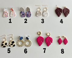 **This listing has multiples of each pair, the earring shipped may have slight difference!! Please checkout right away if you see earrings you want as the listing is updated frequently and the number on the earrings change. Discounted, last of their kind clay earrings from previous collections! Trendy Hand Painted Polymer Clay Earrings, Clay Earrings, Beautiful Earrings, Statement Earrings, Polymer Clay, Dangle Drop Earrings, Etsy Gift Card, Drop Earrings