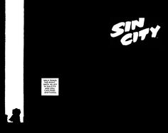 a black and white image of a man standing in front of a door with the word sin city written on it